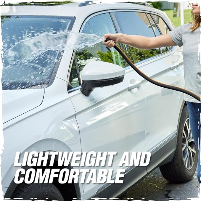 Rugged Rhino Heavy Duty Flexible Light Weight Garden Hose, 100ft x 5/8in, 4 Layer Leakproof Outdoor Gardening Tools, Watering Supplies, Powerful Water Pressure for Lawn, Flowers, Black Orange