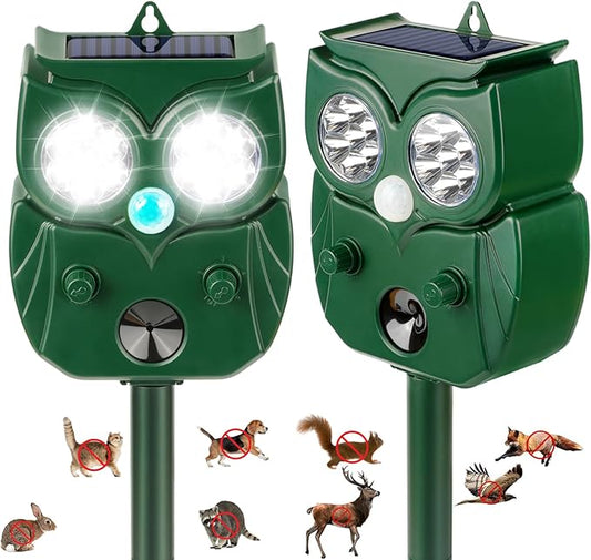 2Pack 2025 Ultrasonic Animal Repellent Outdoor Deer Repellent Devices Solar Animal Repeller Motion Activated Deterrent to Scare Cat Squirrel Rabbit Raccoon Skunk with LED Flash Lights for Yard Lawns