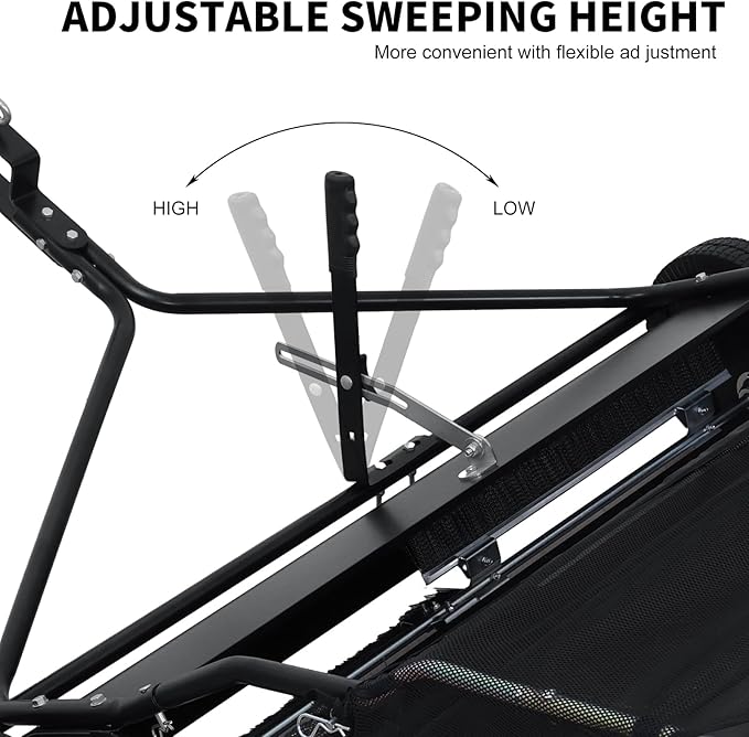 Tow Behind Lawn Sweeper, 44" Sweeping Width, 25 cu ft, Foldable Large Pull Behind Grass Sweeper, Heavy Duty Leaf & Grass Collector with Adjustable Brush Height, Dumping Rope Rubber Wheels Black