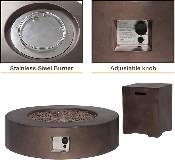 SUNBURY Outdoor 42 Inch Propane Fire Pit Table,CSA Certified,Dark Brown Patio Fire Table 50,000 BTU w 20 lbs Tank Cover, Waterproof Cover, Free Lava Rocks