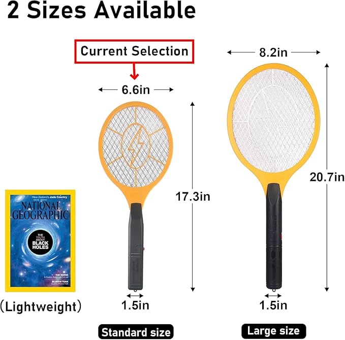 Electric Fly Swatter Handheld Bug Zapper with 2-Pack Plastic Fly Swatter- Indoor Outdoor Zapping Racket for Pest - Battery Powered Safe to Touch with 3-Layer Safety Mesh