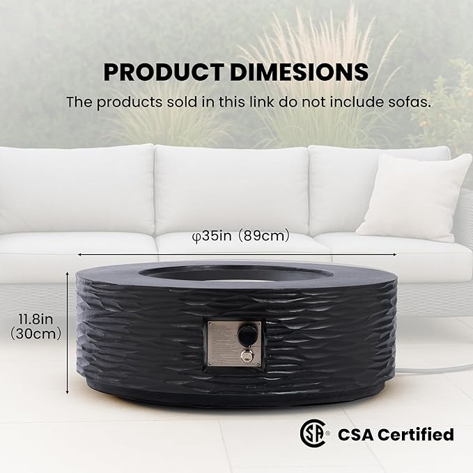 Round Fire Pits, 35 in Round Outdoor Propane Gas Fire Pit Table, 50000 BTU FirePit for Outside Patio with Rain Cover, Lava Rocks for Backyard & Deck, Black