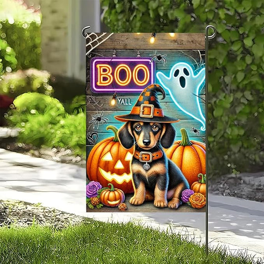 Halloween Pumpkin Puppy Dog Winter Garden Flag 12x18 Inch Double Sided Fall Flag