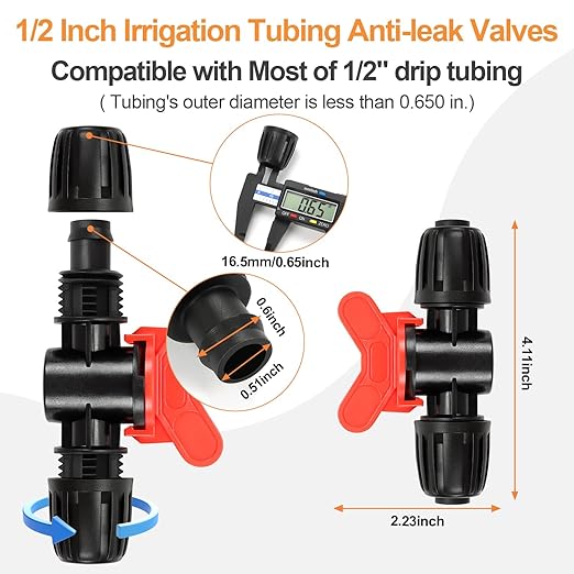 12 Pieces 1/2 Inch Drip Irrigation Valve Fittings, 1/2'' Barbed Shut Off Valve for 1/2 Inch Irrigation Tubing (1/2" ID x 0.640" OD) Anti-leak Straight Irrigation Parts for Garden System