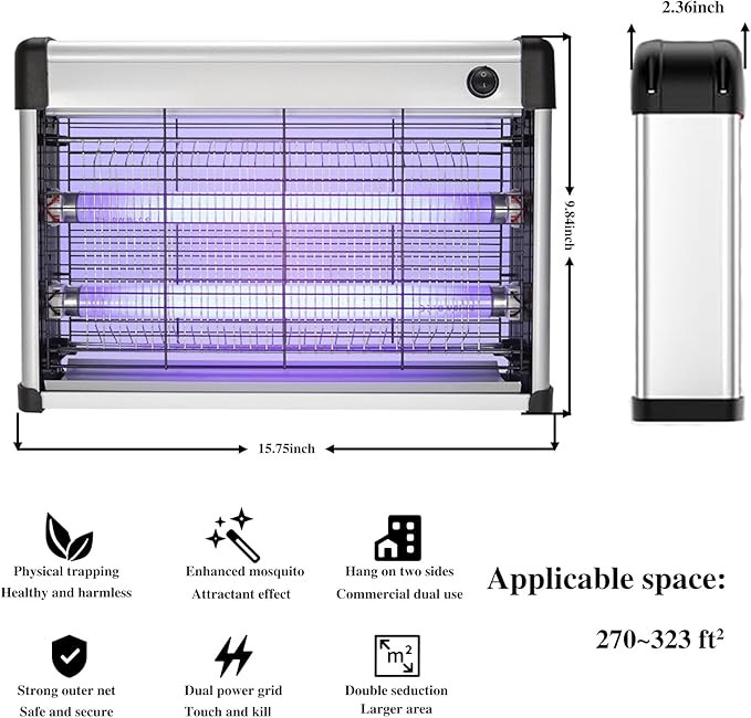 Electric Bug Zapper Indoor 20W, Electronic Indoor Fly Zapper, Fly and Mosquito Killer for Home, Kitchen, Garage, Moth, Bug Zapper for Home Office Warehouse Kitchen Garden, Easy to Clean
