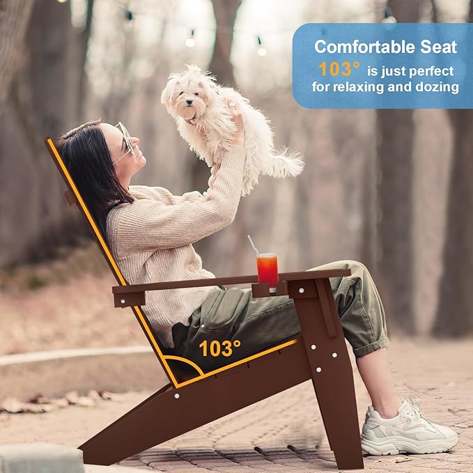 MXIMU Adirondack Chair Set of 2: Modern Adirondack Chairs Fire Pit Chairs Plastic Outdoor Chairs for Lawn Backyard Deck Garden Camping (Coffee)