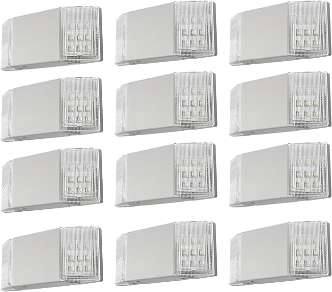 Spectsun 12 Packs Hardwired Emergency Exit Light Fixtures for Business, with Battery Backup, Two Head Adjustable LED Emergency Lighting, UL 924 Certified，AC 120/277V.