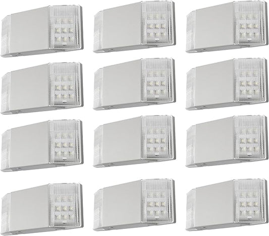 Spectsun 12 Packs Hardwired Emergency Exit Light Fixtures for Business, with Battery Backup, Two Head Adjustable LED Emergency Lighting, UL 924 Certified，AC 120/277V.