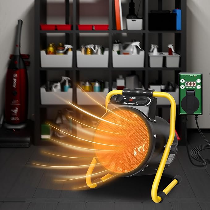 Portable Greenhouse Heater with Digital Thermostat, Overheat Protection, 1500W Radiant Electric Heater for Indoor & Outdoor Use, Garage, Grow Tent, RV, IPX4 Water Resistant, 2 Pieces, Black