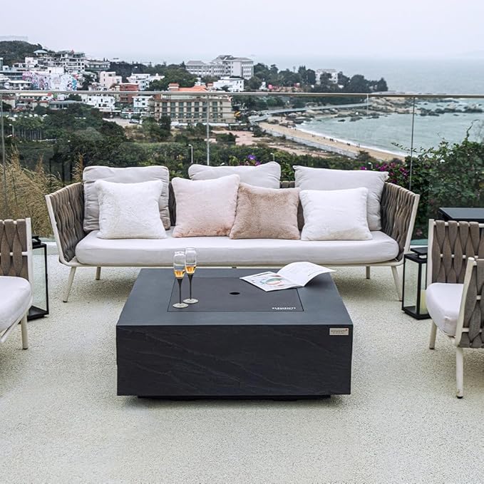 Roraima Concrete Fire Pit 40" x 40" Patio Firepit Includes Fire Glass Modern Fire Pits & Outdoor Fireplaces for Garden, Deck, Indoor & Outdoor Heating