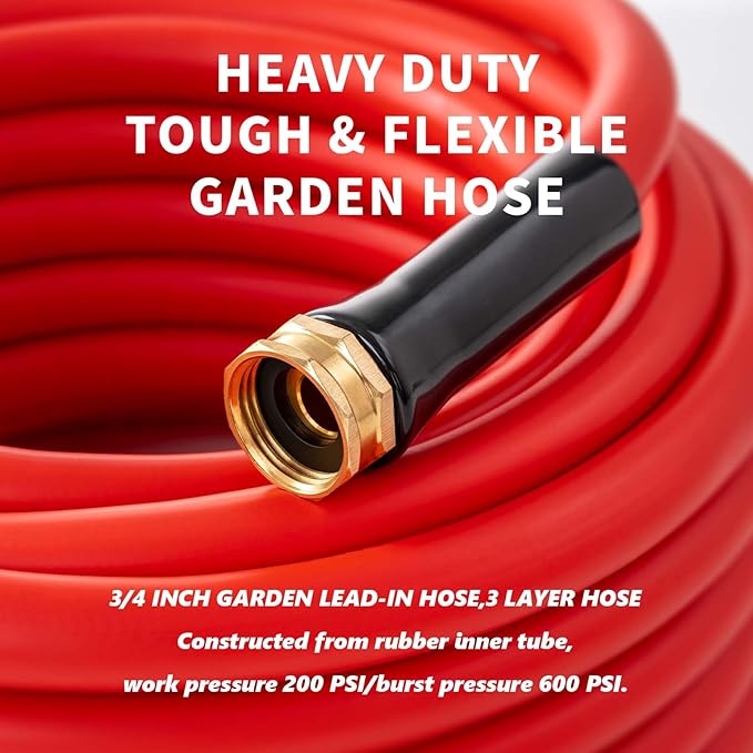 Garden Hose 20ft x 3/4” Hot Water Hose, Heavy Duty -50°F to 190°F,Burst 600Psi Flexible Upgraded Rubber Hoses,3/4” Solid Fittings for All-weather Outdoor Lawn & Garden