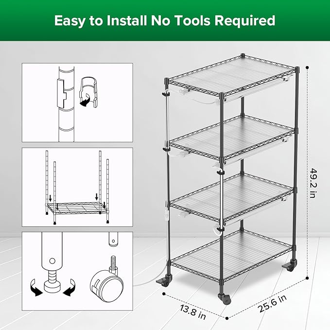 SANSI Plant Stand with Grow Light, 4-Tier 4000K 144W, Full Spectrum Indoor Greenhouse DIY Plant Shelf with T8 Plant Lights Growing Lamp, Flower Pot Stand Display Rack with Wheel Mechanical Timer