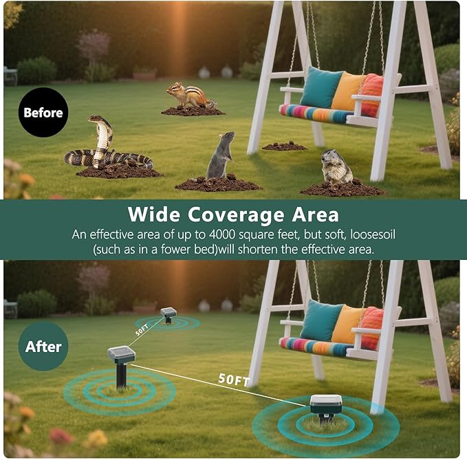 Mole Repellent Solar Powered, 8 Pack Waterproof Ultrasonic Gopher Vole Repellent Outdoor, Rat, Squirrel, Skunk, Repellent for Lawn Garden Yard