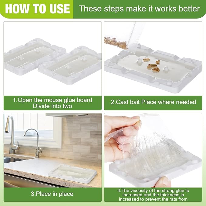 Qualirey 40 Pcs Baited Mouse Glue Traps Indoor for Home Adhesive Plastic Sticky Rat Traps Pads Bulk for House Pest Mice Rats Indoor Outdoor, Simple and Easy to Use (White)