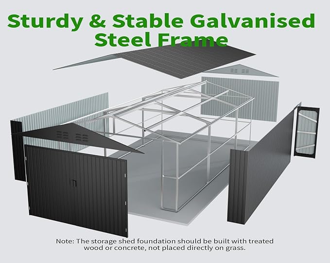 20 x 10 FT Outdoor Storage Shed, Large Metal Garden Shed with 2 Lockable Doors, Tool Shed Outdoor Storage with 4 Air Vents, Garage Shed Waterproof for Car, Truck, Bike, Garbage Can, Tool, Dark Gray