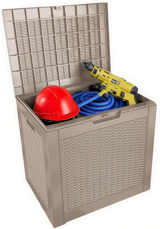 31 Gallon Outdoor Storage Box - Waterproof Resin Rattan Deck Box for Indoor & Outdoor Use - Lockable & Fade Resistant - Storage Bin for Package Delivery, Patio Cushions & Garden Tools, Brown