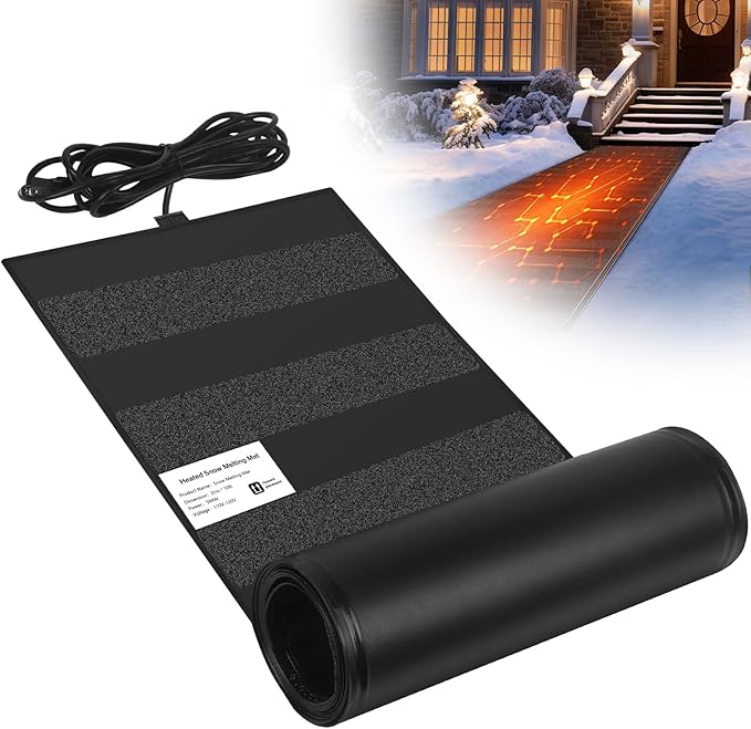 Heated Snow Melting Mats,21in x 10FT Heated Outdoor Mats for Winter Snow Removal,Snow and Ice Melting Mats for Proof and Sidewalks