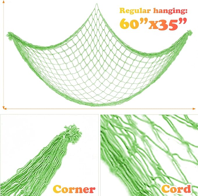 2 Pack Fish Net Decorations for Party,Natural Cotton Hawaiian Party Fishing Net Decorative, Nautical Themed Cotton Fishnet Under The Sea Pirate Ocean Beach Decor