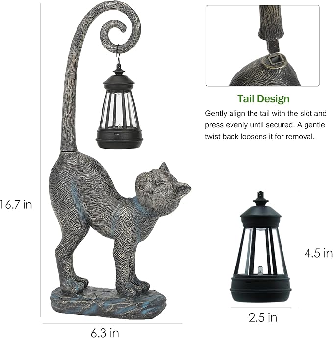 Halloween Decorations Outdoor Cat Garden Statues with Solar Lights, Fall Home Decor Cat Figurines for Lawn,Patio,Balcony,Porch,Yard Art Ornament- Birthday Gifts for Women Grandma Sister