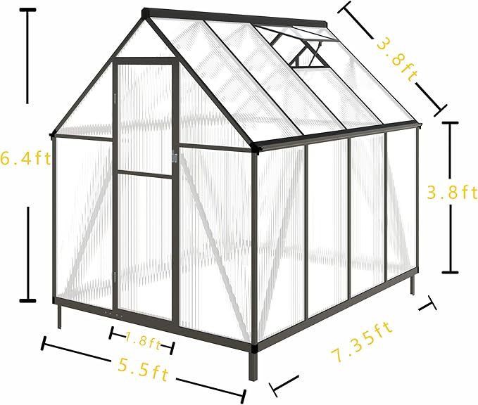 CQZY 6x8 FT Walk-in Greenhouse for Outside,Dark Gray