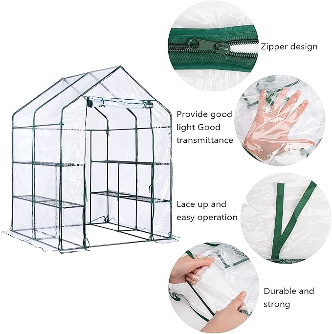 Walk-in Greenhouse Replacement Cover with Roll-Up Zipper Door -56 x 56 x 76 Inch PVC Greenhouse Cover for Outdoor Plant Gardening Plants Cold Frost Protection Wind Rain Proof (Frame Not Include)