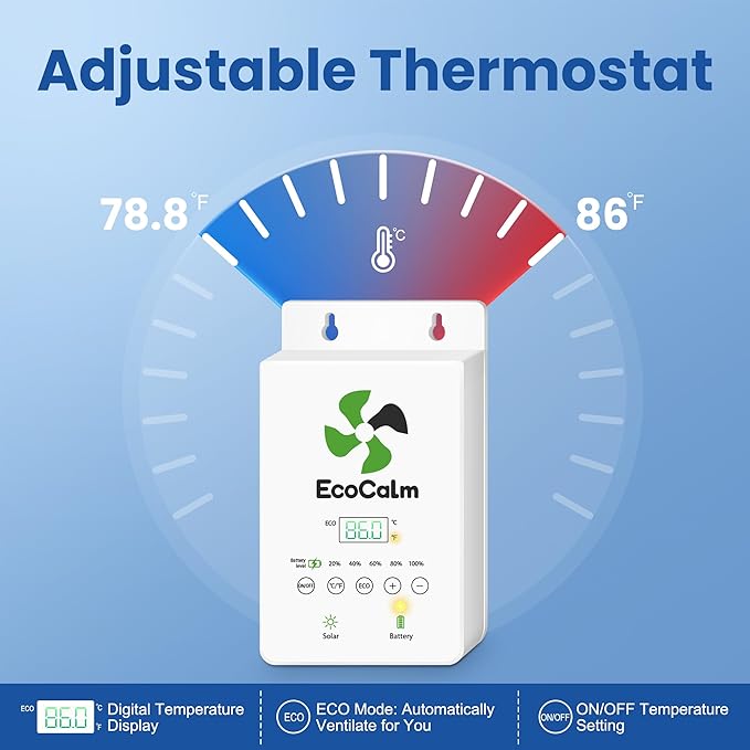 Solar Fan for Chicken Coop with Battery and Adjustable Thermostat, Solar Powered Fan with 12W Bifacial Solar Panel & 4" Exhaust Fan Accessories with Anti-backflow Valve