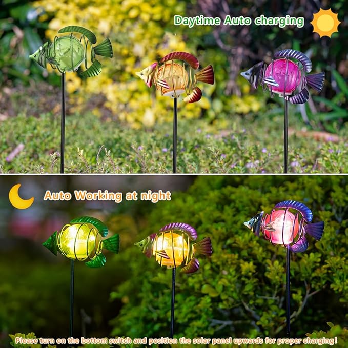 Outdoor Garden Solar Lights,3Pack Decorative Solar Lights for Garden Decor, Tropical Fish Backyard Decor,Led Solar Lights with Stakes for Yard Landscape Patio(21.3''H)
