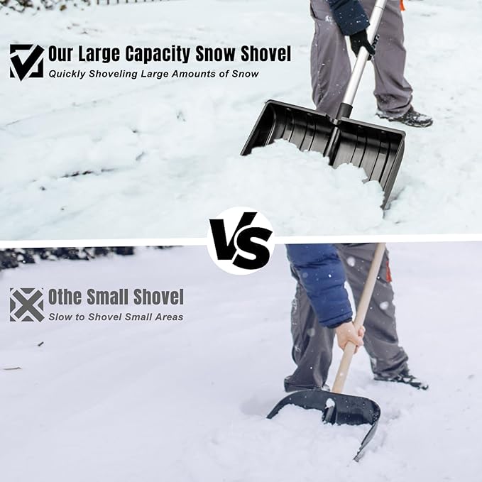 OCGIG Snow Shovel for Driveway Car Garage Home Snow Removal, Heavy Duty 48inch Long Large Capacity Portable Folding Snow Shovel with D-Grip Handle Aluminum Strip for Garden Car Camping Outdoor