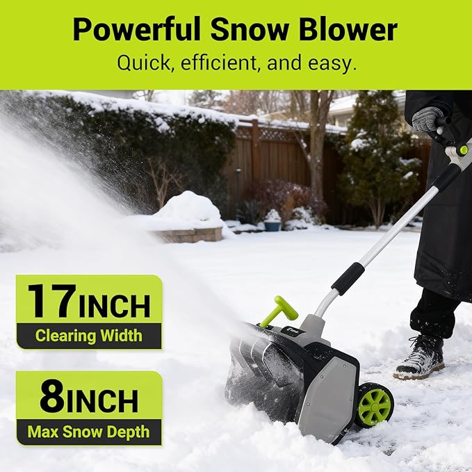 DEKOPRO Cordless Snow Shovel, 40V|17-Inch Cordless Snow Blower，Electric Snow Shovel with LED Light, Adjustable Chute, Lightweight Electric Snow Blower for Sidewalks & Stairs (2×20V Batteries)