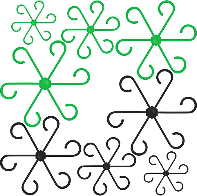 8PCS Plant Stem Support, 4 Sizes Climbing Houseplant Stem Holders, Plastic Reusable Flower Trellis Stem Hook Plant Care Growth Accessories for Flower Plants Indoor Outdoor - Black, Green