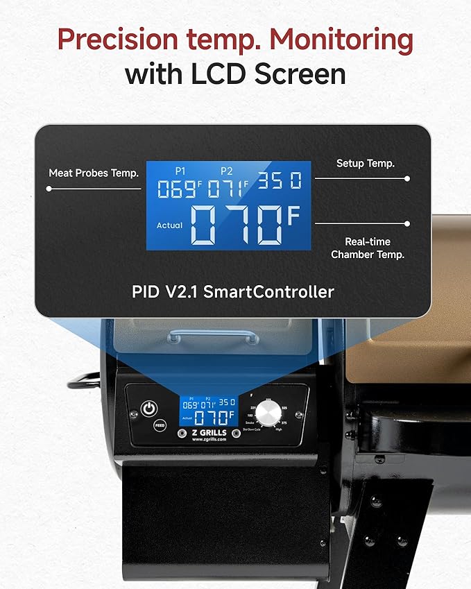 Z GRILLS ZPG-450A2 Wood Pellet Grill & Smoker, PID V2.1 Controller, 459 Sq in Cook Area, Foldbale Shelf, Meat Probe, Rain Cover, 8 in 1 BBQ Grill Outdoor Auto Temperature Control, Bronze