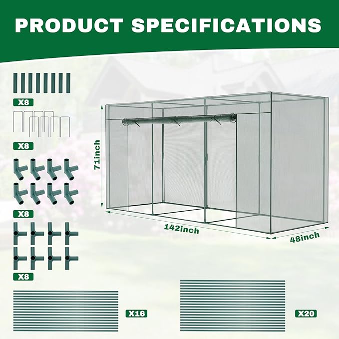 Crop Cages for Garden Plant, 11.8x3.9x6 Ft Plant Protection Netting Tent with Zippered Door, Raised Bed Cover, Garden Bed Cover with Frame, Wind-Resistant Plant Cages for Outdoor Plants