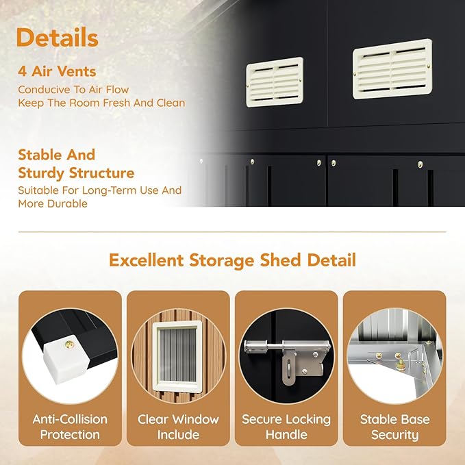 10X12 FT Outdoor Steel Storage Shed with Lockable Doors, 2 Windows, Garden Shed with Metal Frame Floor, Ideal for Backyard, Patio Storage,Chicken Coop(Wood Panels Not Included)