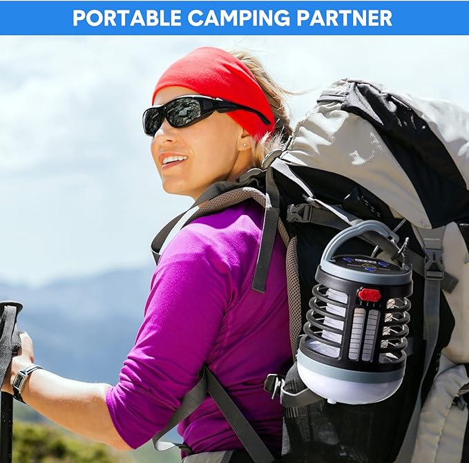 2 Pack 3 in 1 Bug Zapper USB Rechargeable Mosquito Killer Portable Waterproof Mosquito Repellent Outdoor Indoor LED Lantern Bug Zapper Camp Light SOS Emergency Light for Home, Backyard, Patio (Black)