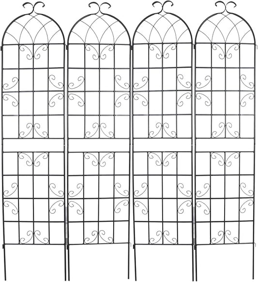 4 Pack Metal Garden Trellis 86.2x19.7inch for Climbing Plants,Rustproof Sturdy Black Steel Trellis Plants Support Outdoor for Outdoor Roses Vine Cucumbers Vegetables Flower Support