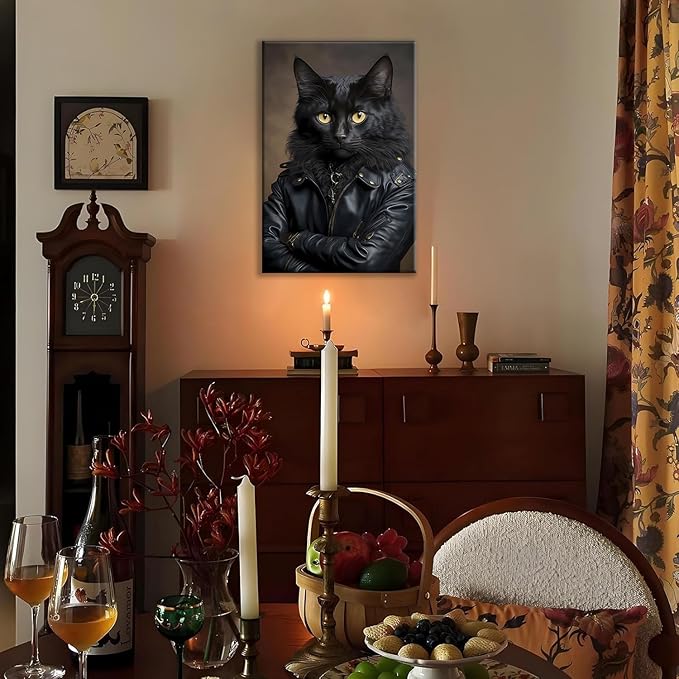 Jatinoo Dark Academia Decor Punk Black Cat Halloween Decorations Indoor Gothic Decor Vintage Wall Art Aesthetic Room Posters Gothic Wall Art For Cat Lovers 11.5x15 Inches