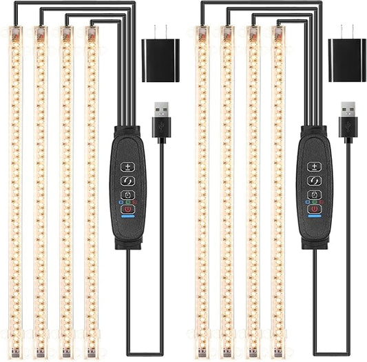 13 Inches Plant Growing lamp Strips, Full Spectrum LED 3500K Grow Light for Indoor Plants with 3/9/12H Timer and 10 Dimmable Levels for Green House Hydroponics Succulent and Shelf，4 Head 2 Pack