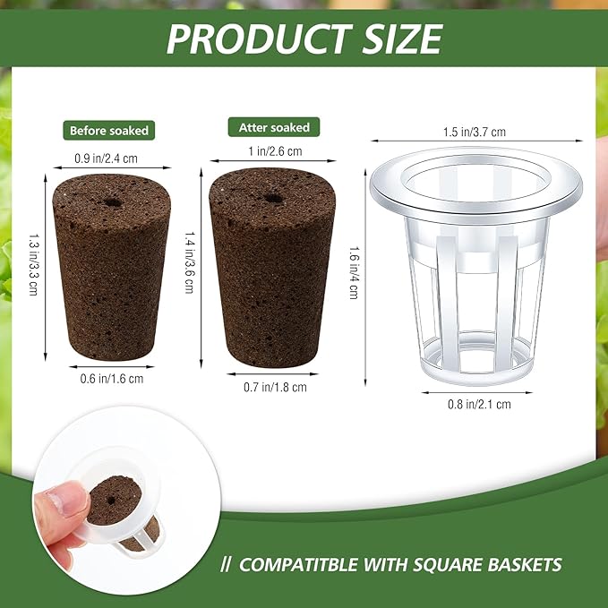 200 Pcs Grow Sponges Pods Kit, Includes 100 Grow Sponges, 100 Root Plant Basket, Root Growing Kit Replacement Pod Cups Hydroponic Pods Garden Accessories for Indoor Herb Growing System