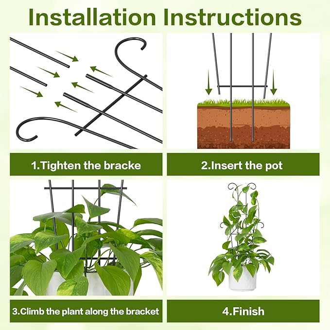 Larger 23.6in Taller Plant Trellis for Climbing Plants Indoor, 4 Pack Metal Garden Trellis for Potted Plants, Rustproof, Larger, Sturdy Climbing Plant Support for Indoor & Outdoor Houseplants
