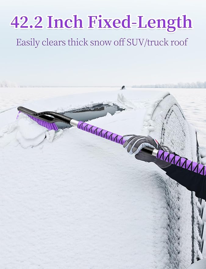 HEEYA 42.2 Inch Ice Scraper and Brush for Car, Snow Brush and Ice Scraper for Windshield Window, Car Snow Scraper with Foam Grip for SUV Truck Jeep Vehicle - Purple