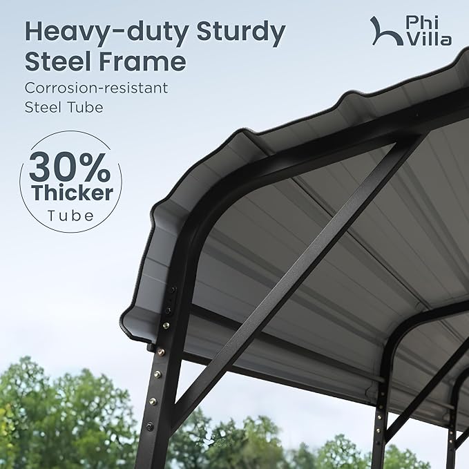 PHI VILLA 35 x 14 ft Heavy Duty Metal Carport with Galvanized Steel Roof for RVs, Cars, Boats, and Tractors