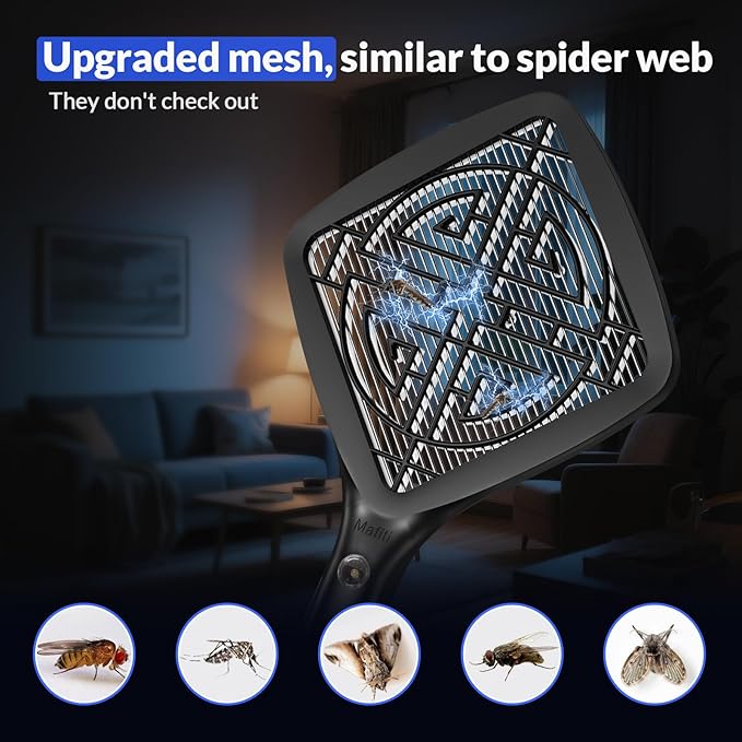 Mafiti Bug Zapper 3000V Ultra-Light Electric Fly Swatter with LED Light,Bug Zapper Indoor with Safety Grid for Home,Kitchen&Outdoor Camping-AA Battery Powered (not incl.)