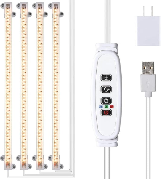 LED Plant Growing lamp, 3000K Full Spectrum Grow Light Strips for Indoor Plants with 3/9/12H Timer & 10 Dimmable Levels, Led Growth Light for Green House Hydroponics Succulent 13In 4Head