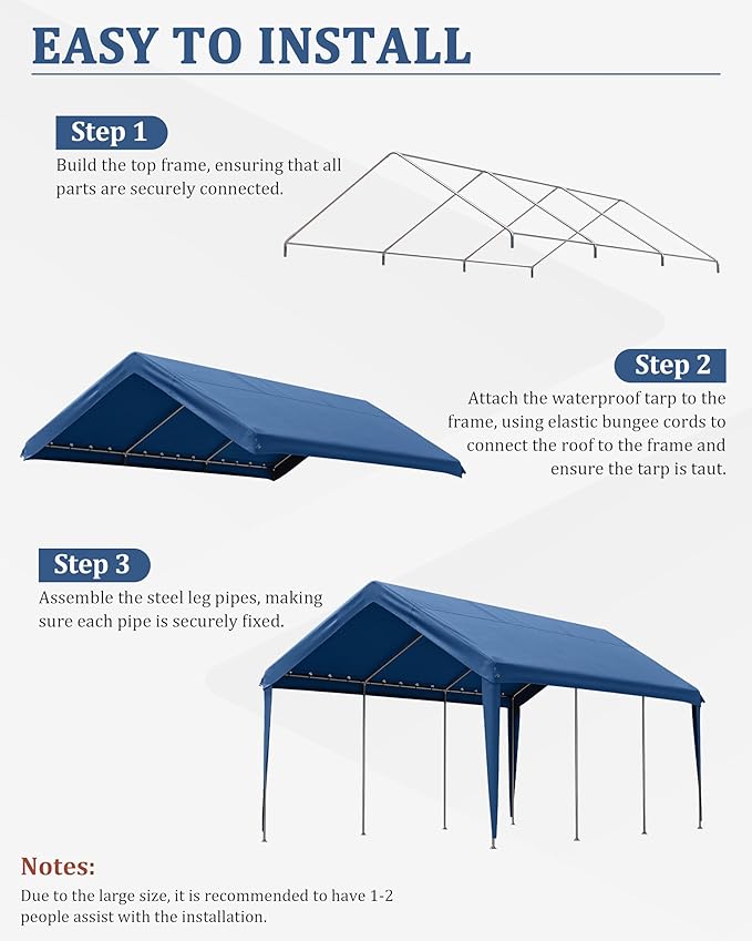 10 X 20 Ft Canopy Replacement Cover Heavy Duty Waterproof UV & Tear Resistant Car Tarp Canopy Tent Garage Top Shelter Oxford Cover with Ball Bungees (Frame is Not Included)