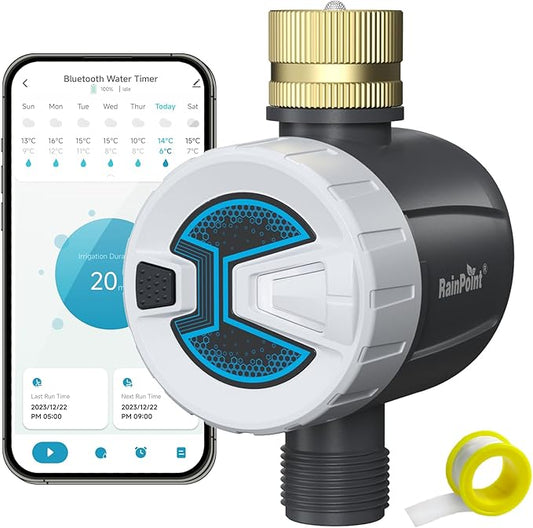 RAINPOINT Bluetooth Hose Timer with Brass Inlet,Smart Water Timer for Garden Hose with Rain Delay/Manual/Auto Watering, App Control