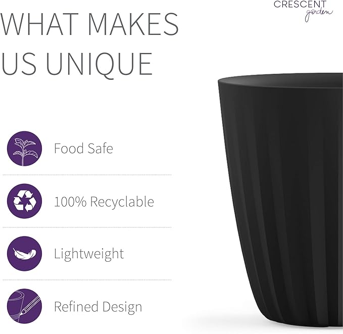 Crescent Garden Pleat Planter, Large Outdoor Pot, 23-Inch Tall (Caviar Black)