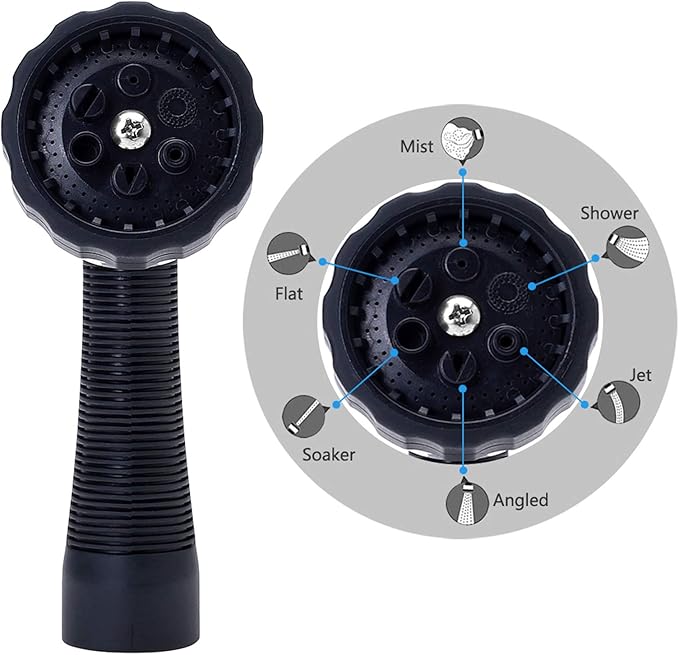 GREEN MOUNT Water Hose Nozzle Spray Nozzle, Metal Garden Hose Nozzle with Adjustable Spray Patterns, Perfect for Watering Plants, Washing Cars and Showering Dogs & Pets