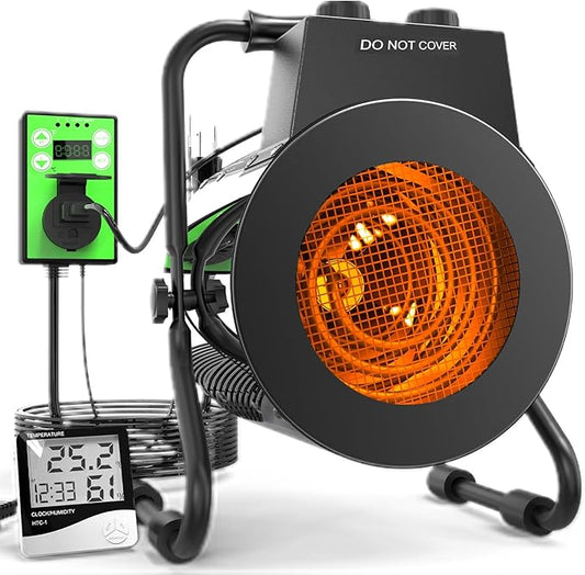 Greenhouse Heater with Thermostat - Portable Patio Outdoor Heater for Green House, Overheating Protection, Fast Heating, Garage Outdoor Use, Silver, Medium