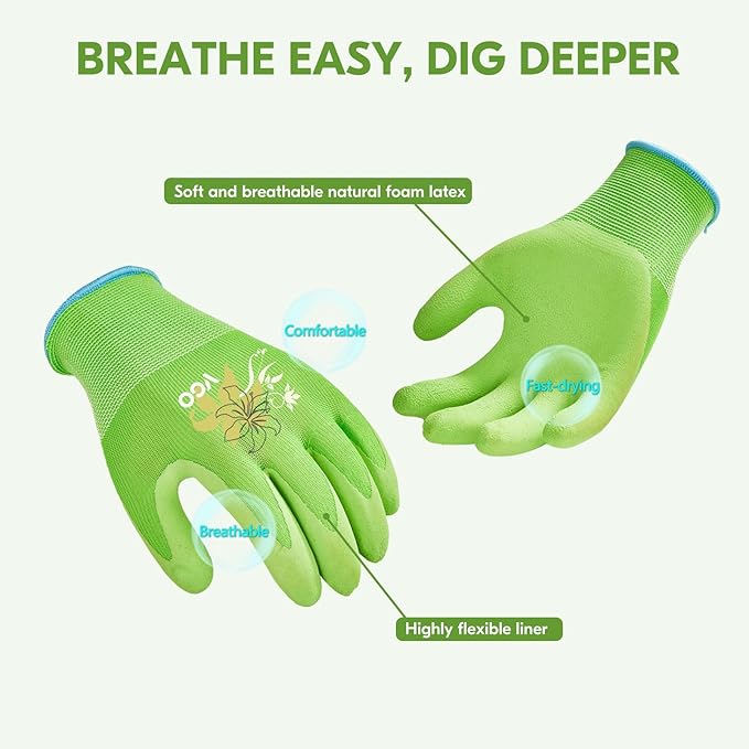 Vgo... 3 Pairs Women’s Gardening Gloves - Non-Slip Nitrile Coated, Breathable for Outdoor, DIY, Ranch, Camping(RB6013)