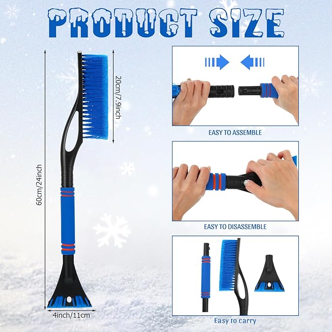Uiifan 6 Pcs 24" Snow Brush and Ice Scrapers for Car Windshield Windows Detachable No Scratch Scraper for Ice and Snow Removal Winter with Foam Grip Trucks SUVs (Red,Blue,Green)